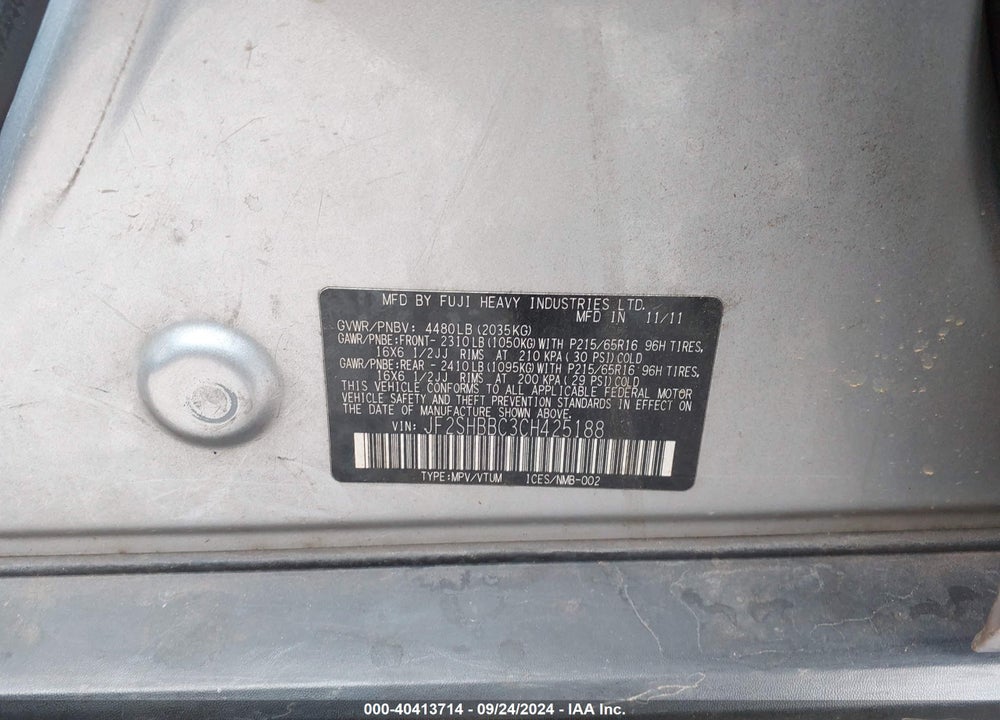 2012 SUBARU FORESTER 2.5X VIN: JF2SHBBC3CH425188