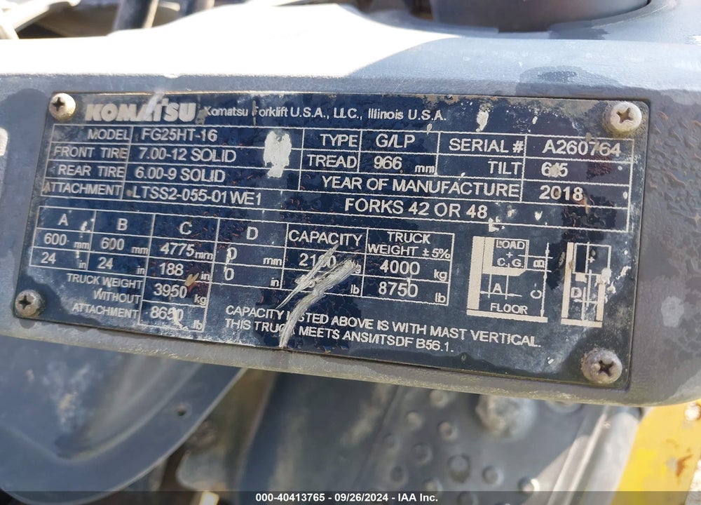 2017 KOMATSU FG25T-14 VIN: A260764