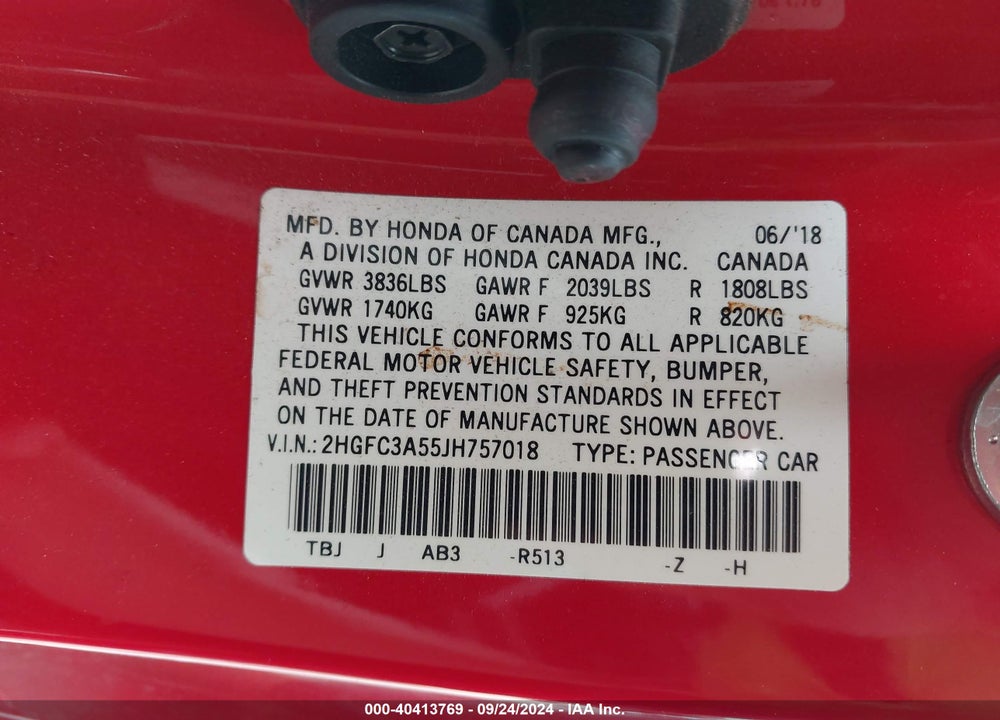 2018 HONDA CIVIC SI VIN: 2HGFC3A55JH757018
