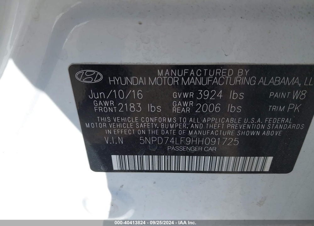 2017 HYUNDAI ELANTRA SE VIN: 5NPD74LF9HH091725