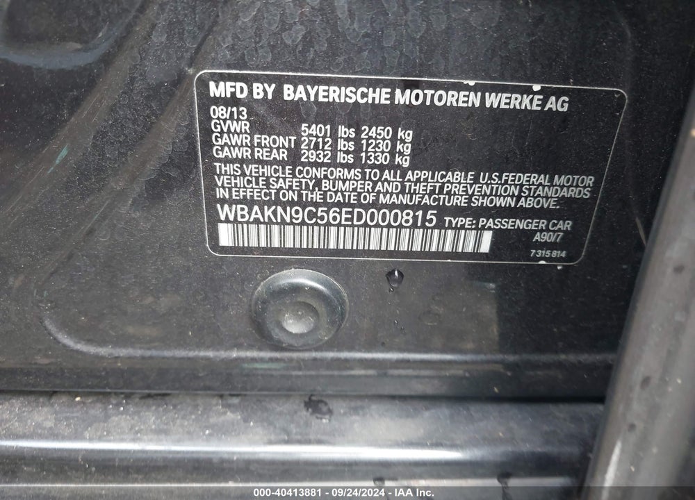 2014 BMW 550I VIN: WBAKN9C56ED000815
