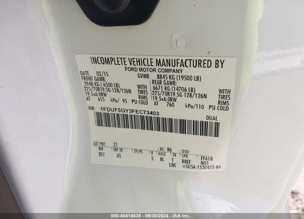 2015 FORD F-550 CHASSIS XL VIN: 1FDUF5GY3FEC73403