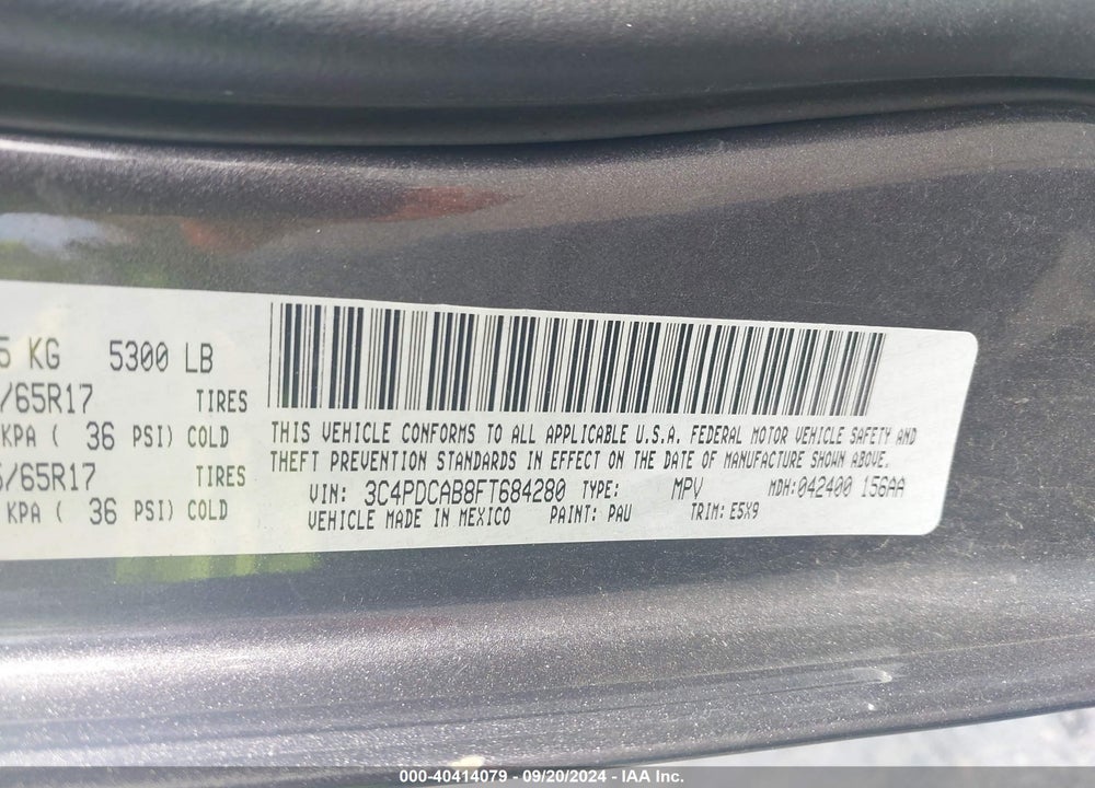 2015 DODGE JOURNEY AMERICAN VALUE PKG VIN: 3C4PDCAB8FT684280