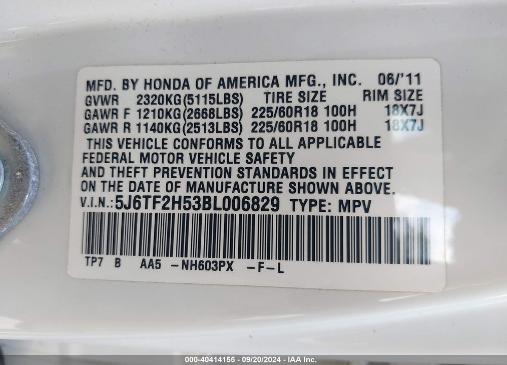 2011 HONDA ACCORD CROSSTOUR EX-L VIN: 5J6TF2H53BL006829