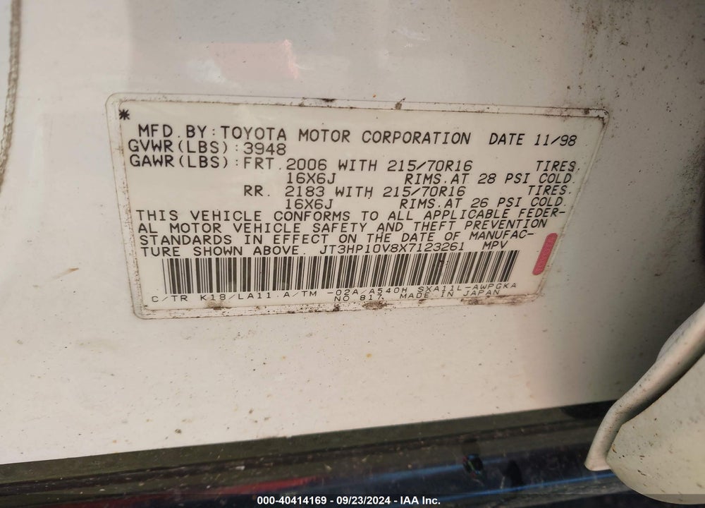 1999 TOYOTA RAV4 VIN: JT3HP10V8X7123261