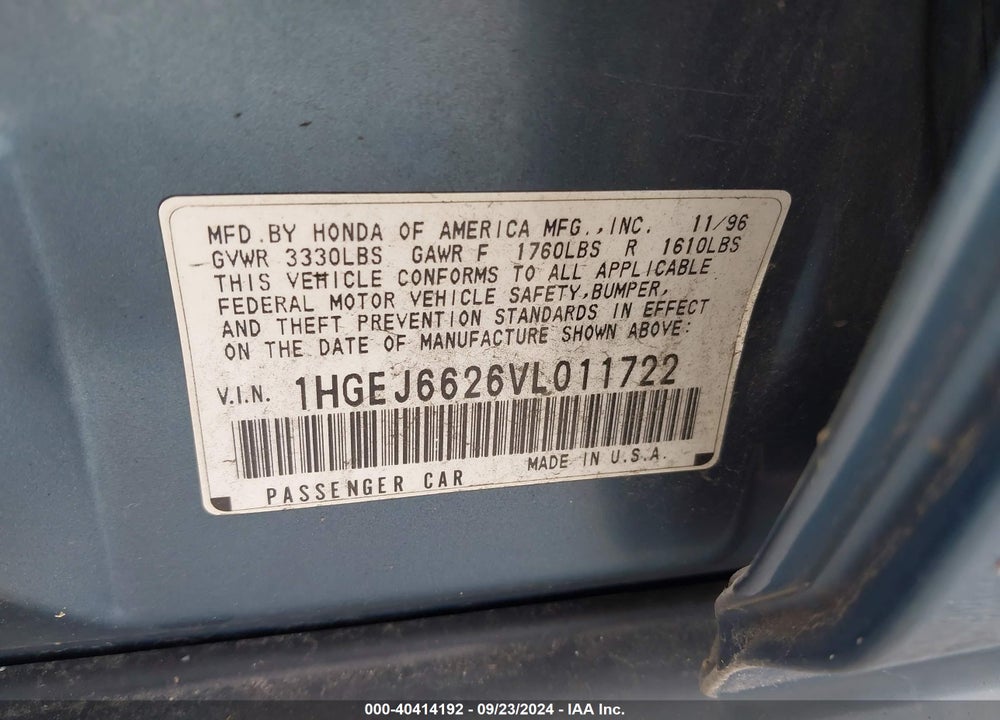 1997 HONDA CIVIC DX VIN: 1HGEJ6626VL011722