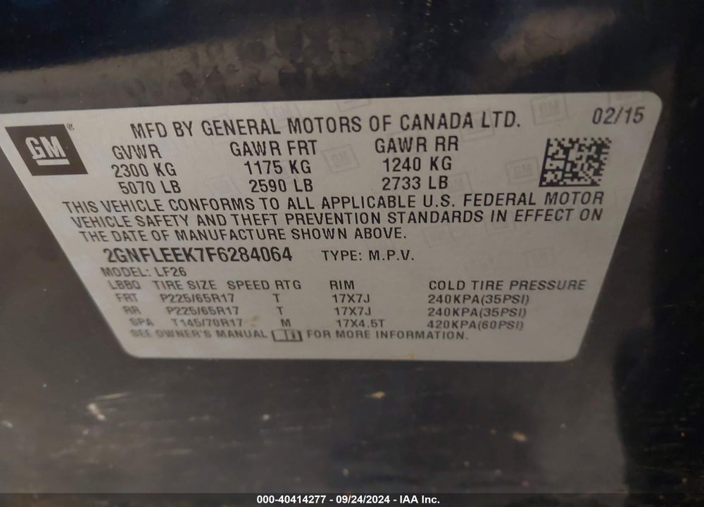 2015 CHEVROLET EQUINOX LS VIN: 2GNFLEEK7F6284064