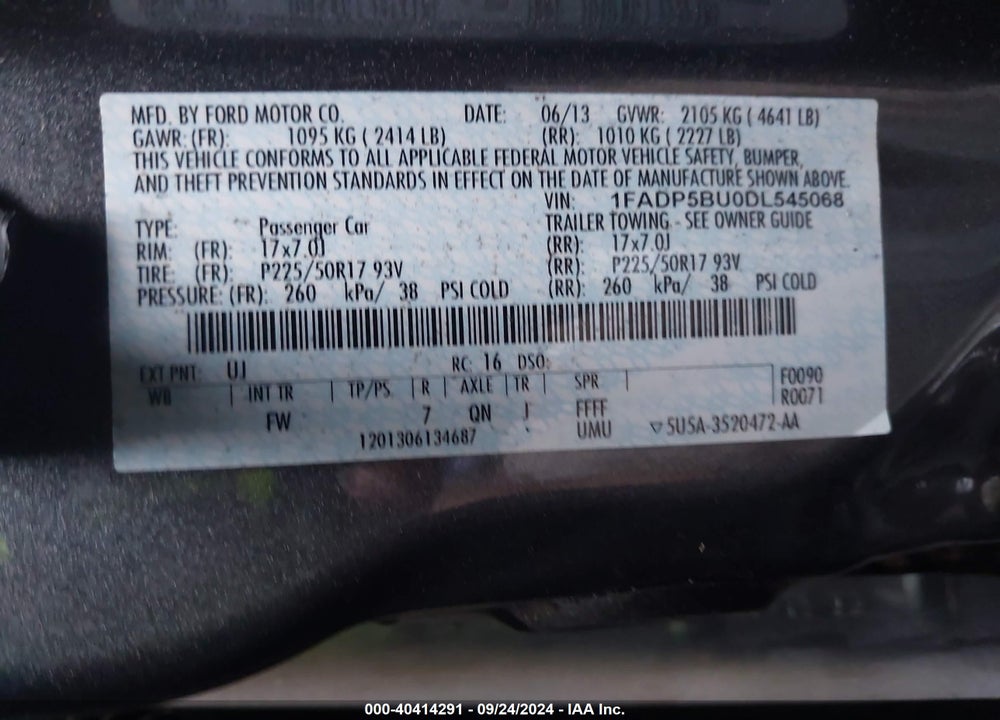 2013 FORD C-MAX HYBRID SEL VIN: 1FADP5BU0DL545068