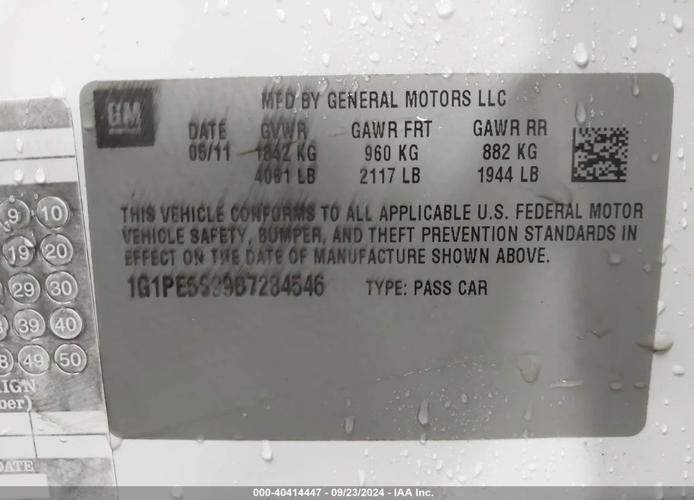 2011 CHEVROLET CRUZE LT VIN: 1G1PE5S99B7284546