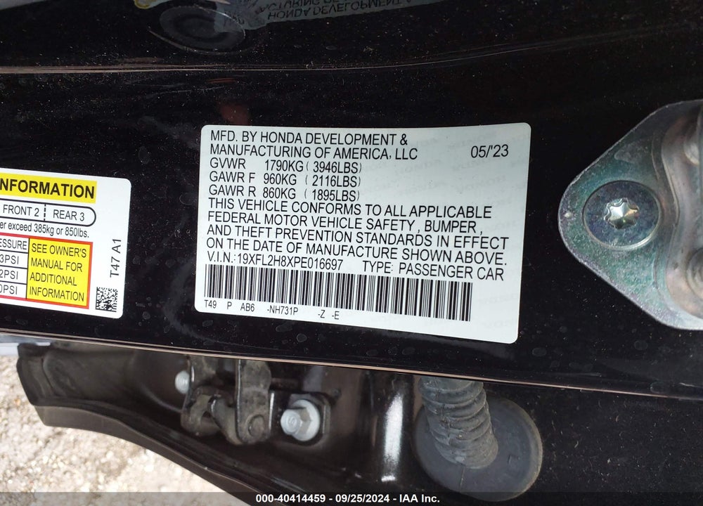2023 HONDA CIVIC SPORT VIN: 19XFL2H8XPE016697