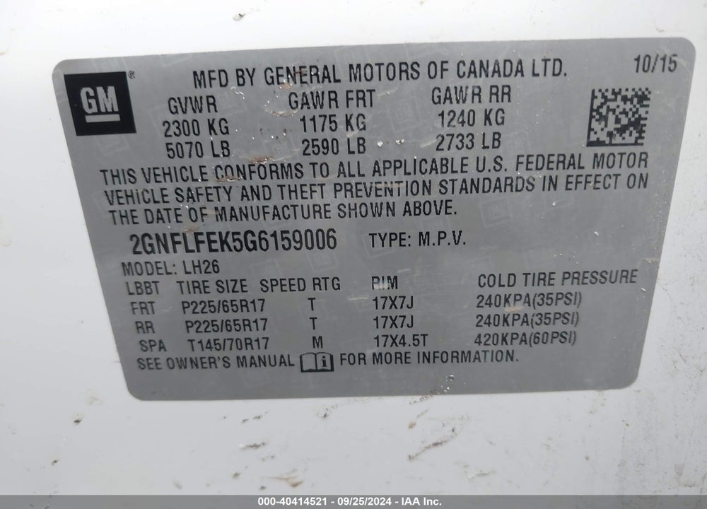 2016 CHEVROLET EQUINOX LT VIN: 2GNFLFEK5G6159006
