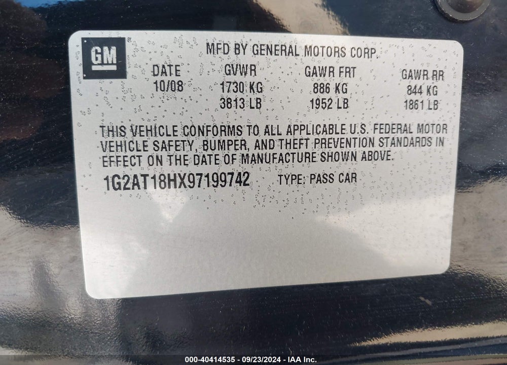 2009 PONTIAC G5 GT VIN: 1G2AT18HX97199742