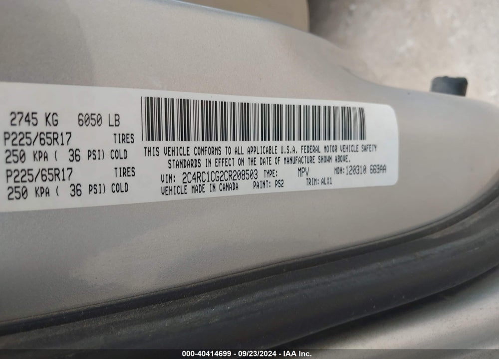 2012 CHRYSLER TOWN & COUNTRY TOURING-L VIN: 2C4RC1CG2CR208503