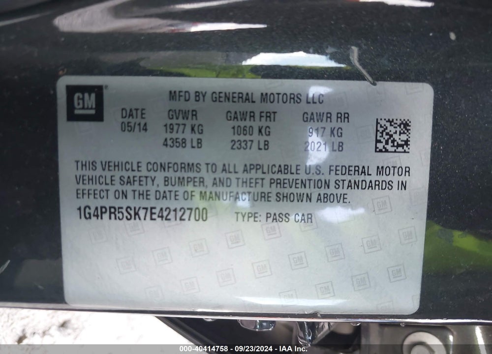 2014 BUICK VERANO CONVENIENCE GROUP VIN: 1G4PR5SK7E4212700