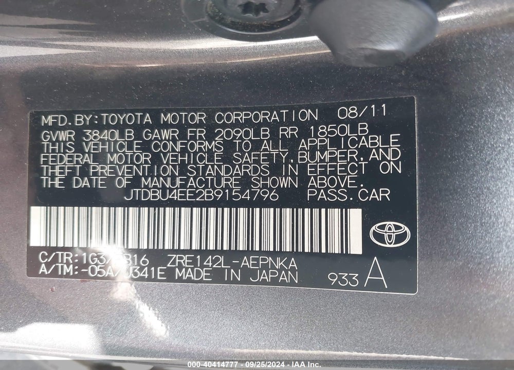 2011 TOYOTA COROLLA LE VIN: JTDBU4EE2B9154796