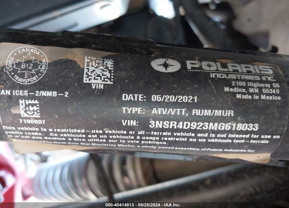 2021 POLARIS RZR PRO XP 4 ULTIMATE VIN: 3NSR4D923MG618033