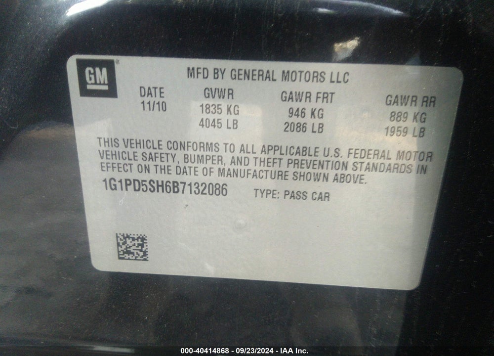 2011 CHEVROLET CRUZE LS VIN: 1G1PD5SH6B7132086