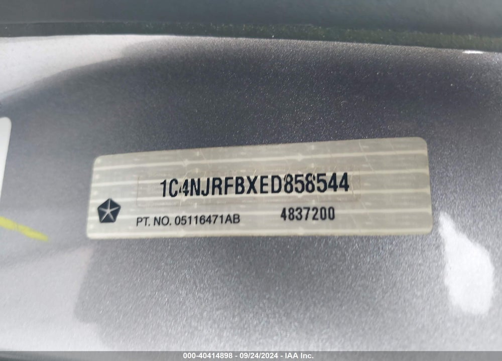 2014 JEEP PATRIOT LATITUDE VIN: 1C4NJRFBXED858544