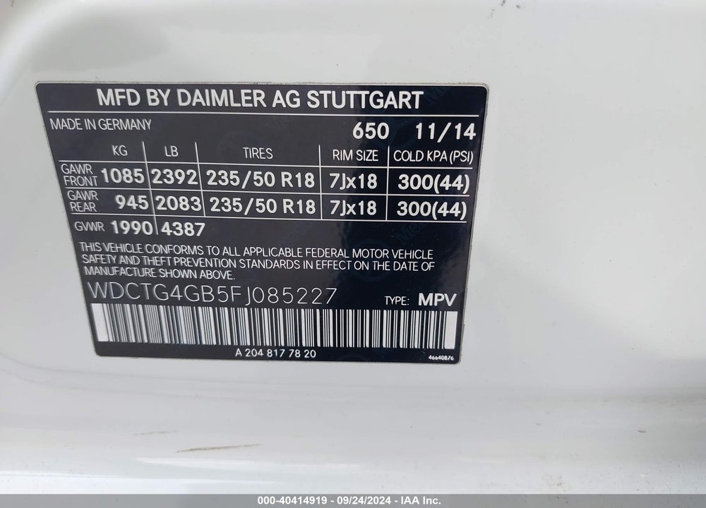 2015 MERCEDES-BENZ GLA-CLASS GLA 250 VIN: WDCTG4GB5FJ085227