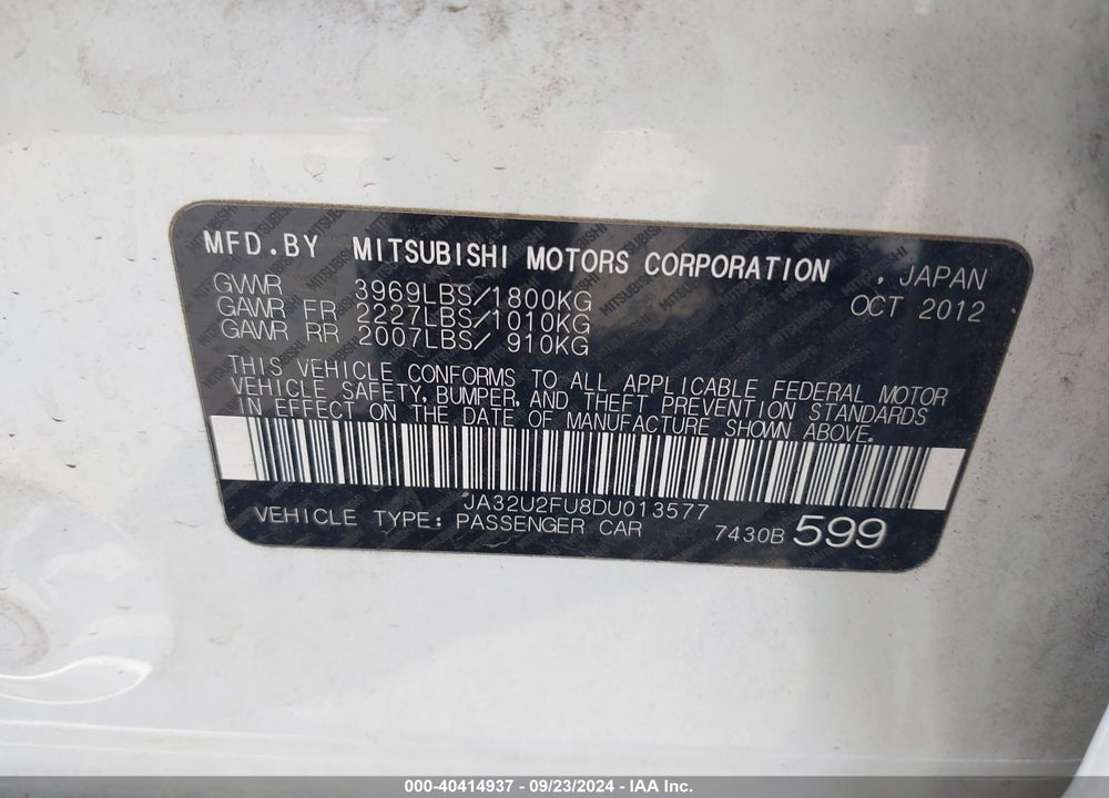 2013 MITSUBISHI LANCER ES VIN: JA32U2FU8DU013577