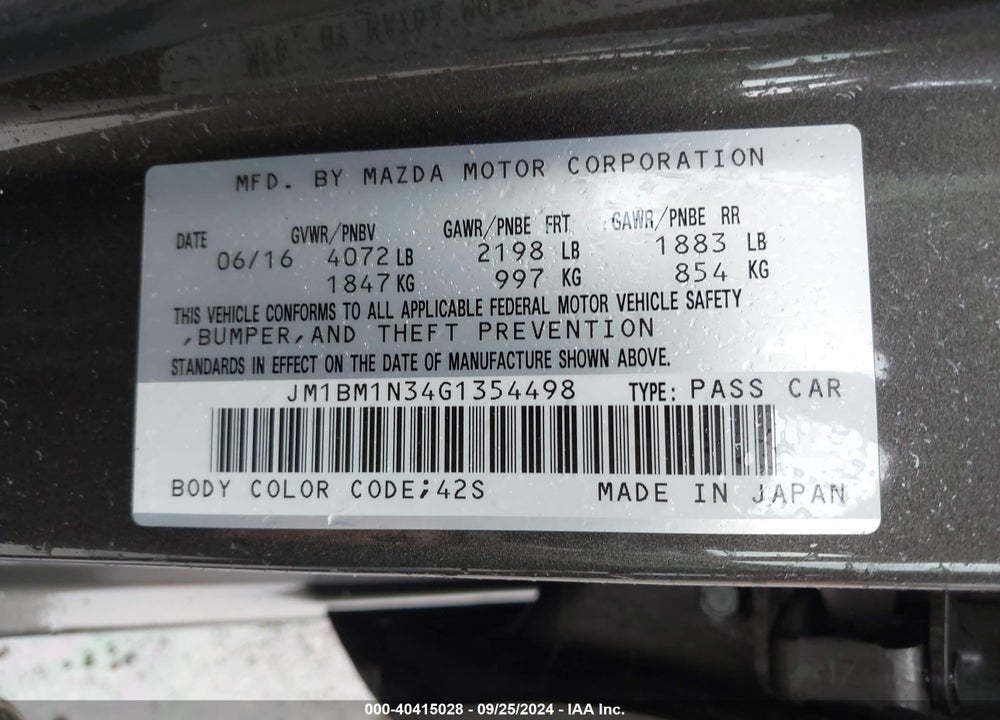 2016 MAZDA 3 S GRAND TOURING VIN: JM1BM1N34G1354498