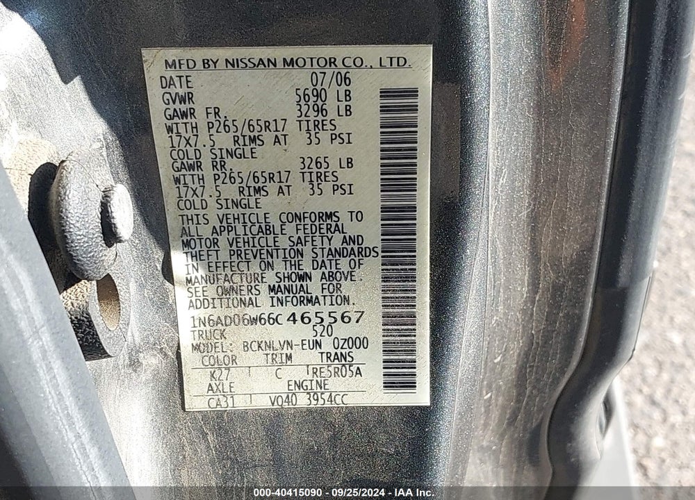 2006 NISSAN FRONTIER LE VIN: 1N6AD06W66C465567