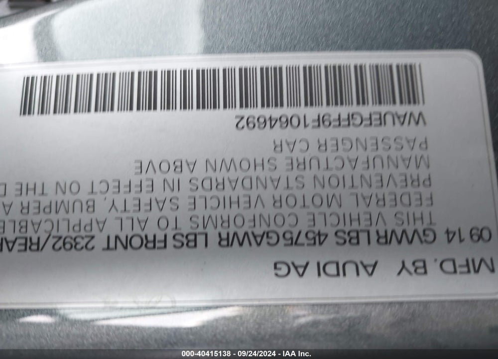 2015 AUDI A3 2.0T PREMIUM VIN: WAUEFGFF9F1064692