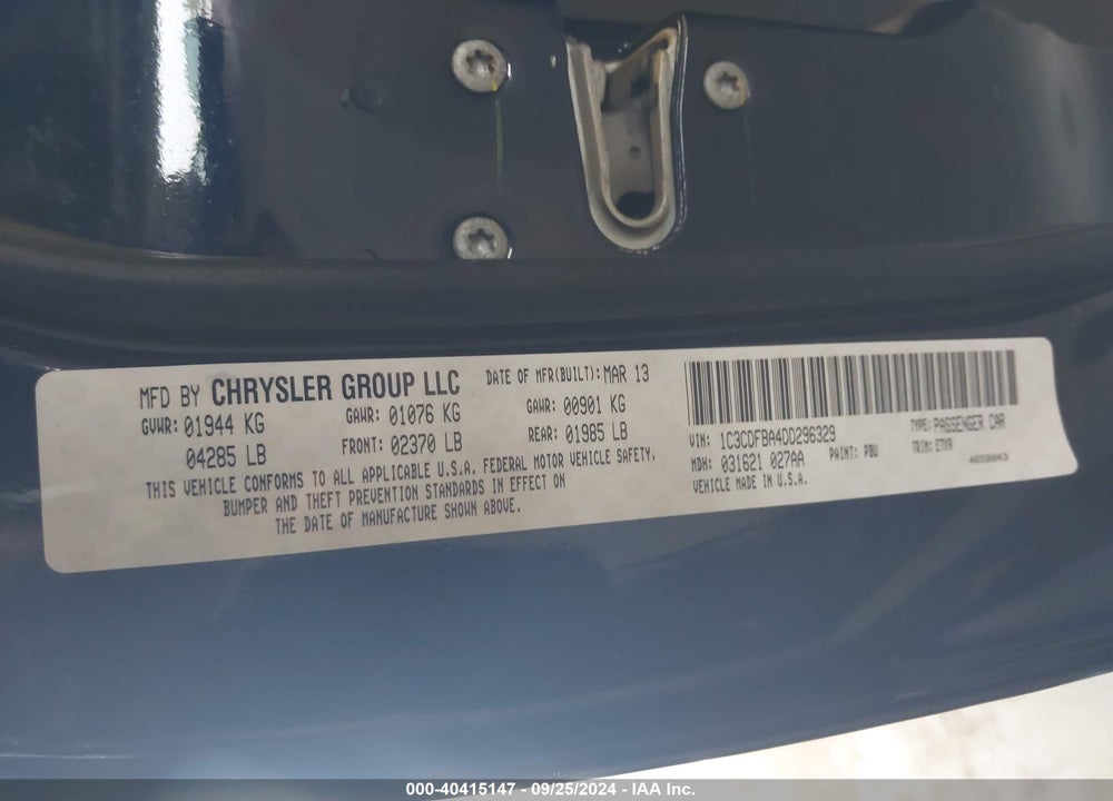 2013 DODGE DART SXT VIN: 1C3CDFBA4DD296329