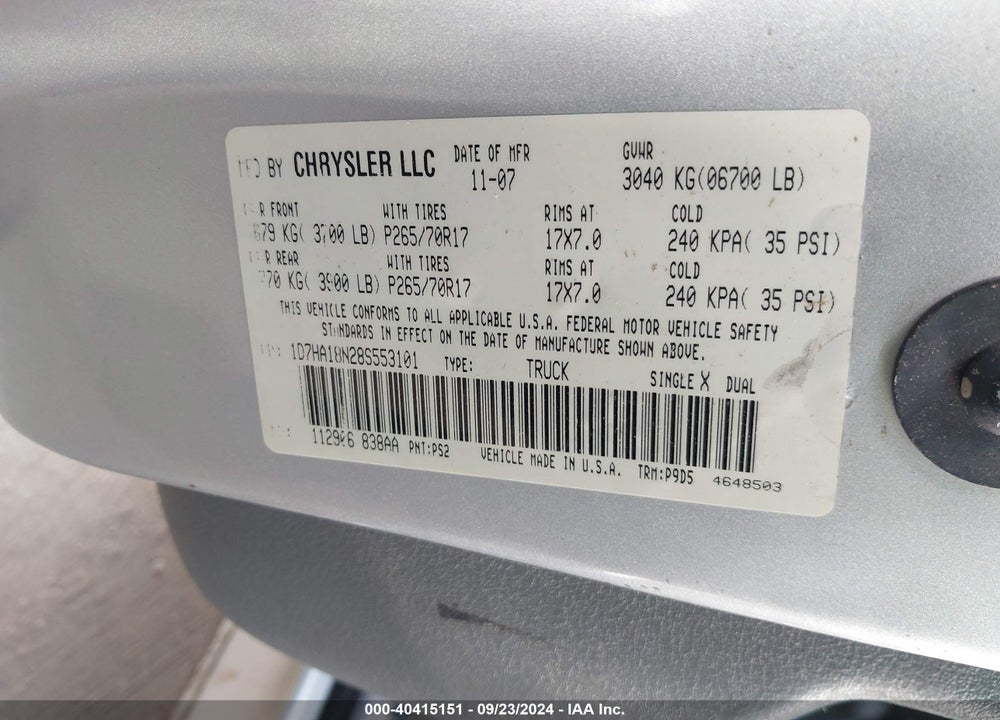 2008 DODGE RAM 1500 ST/SXT VIN: 1D7HA18N28S553101