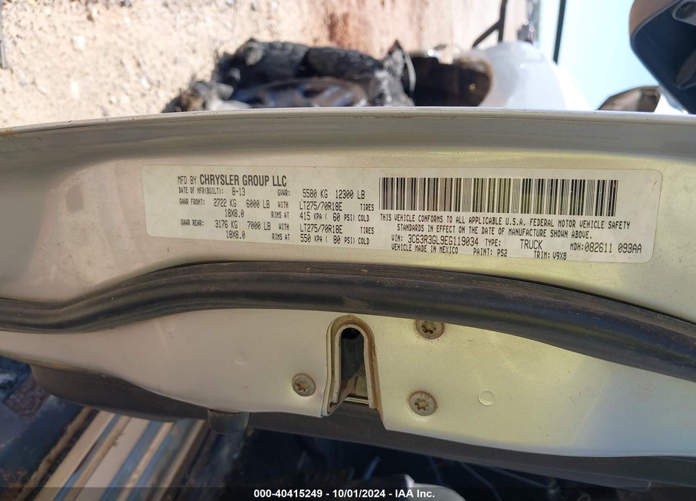 2014 RAM 3500 TRADESMAN VIN: 3C63R3GL9EG119034