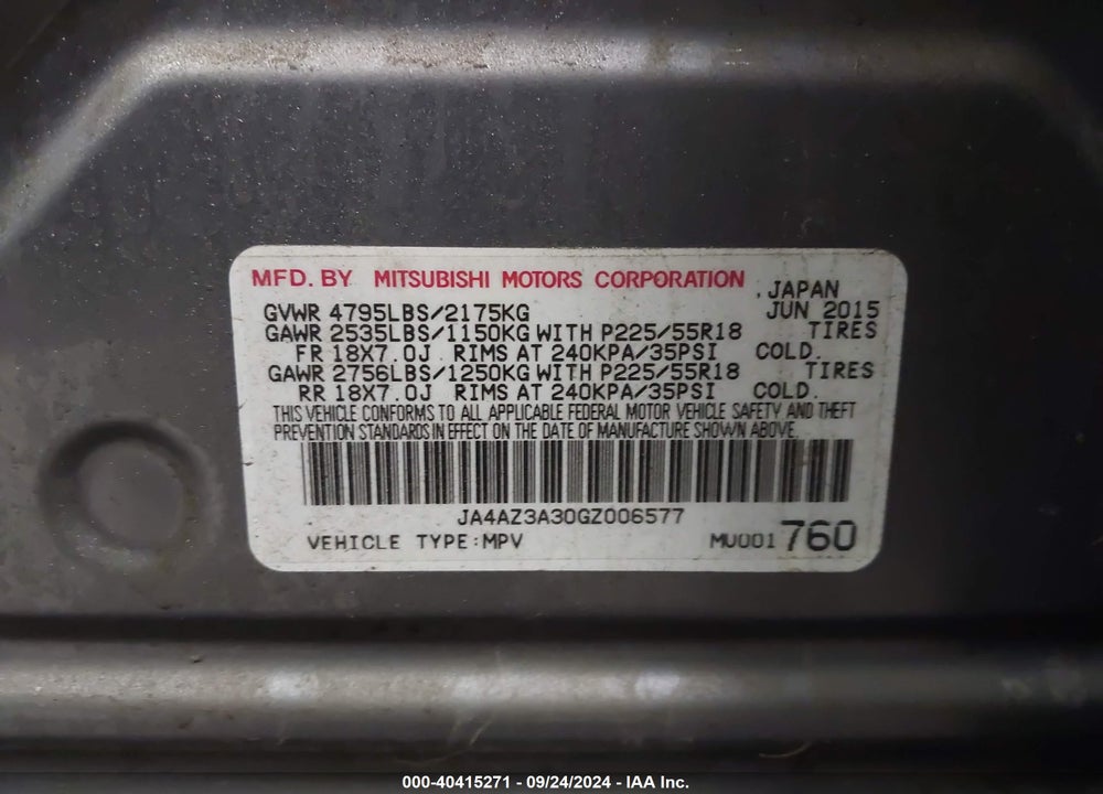 2016 MITSUBISHI OUTLANDER SEL VIN: JA4AZ3A30GZ006577