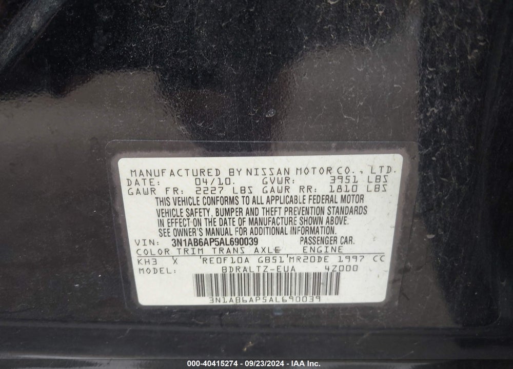 2010 NISSAN SENTRA 2.0SR VIN: 3N1AB6AP5AL690039