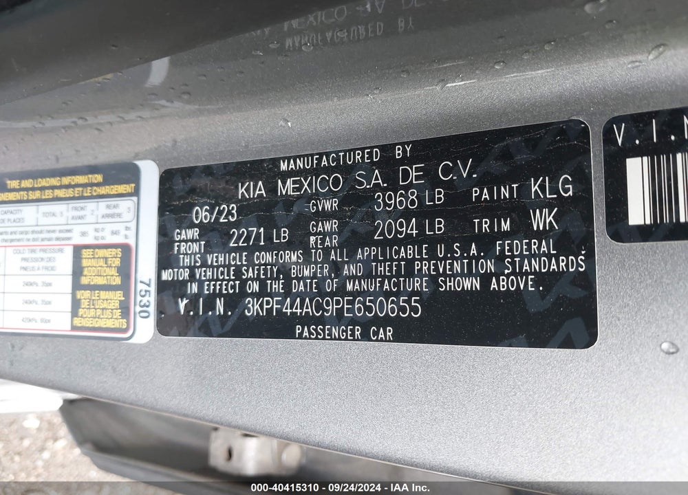 2023 KIA FORTE GT VIN: 3KPF44AC9PE650655