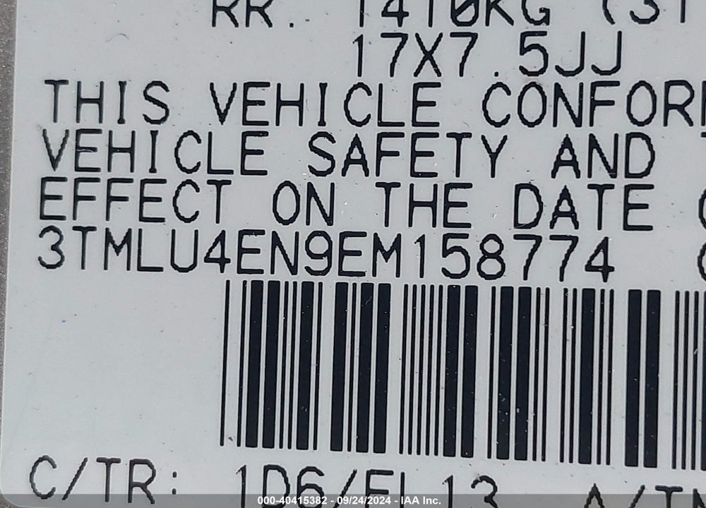 2014 TOYOTA TACOMA BASE V6 VIN: 3TMLU4EN9EM158774
