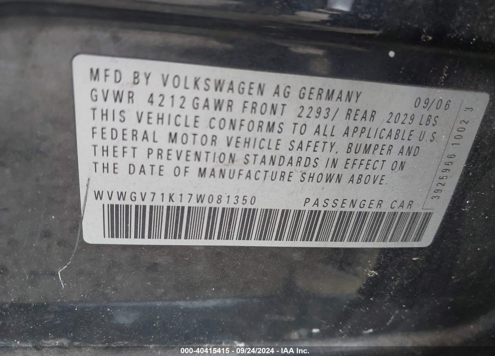 2007 VOLKSWAGEN GTI 4-DOOR VIN: WVWGV71K17W081350