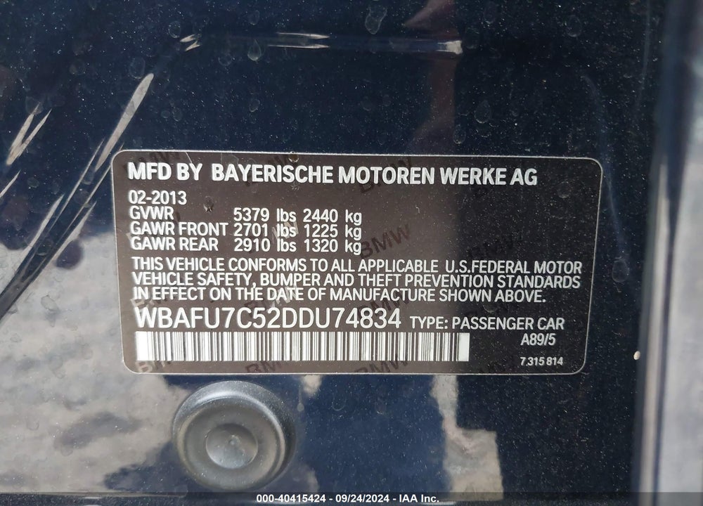 2013 BMW 535I XDRIVE VIN: WBAFU7C52DDU74834