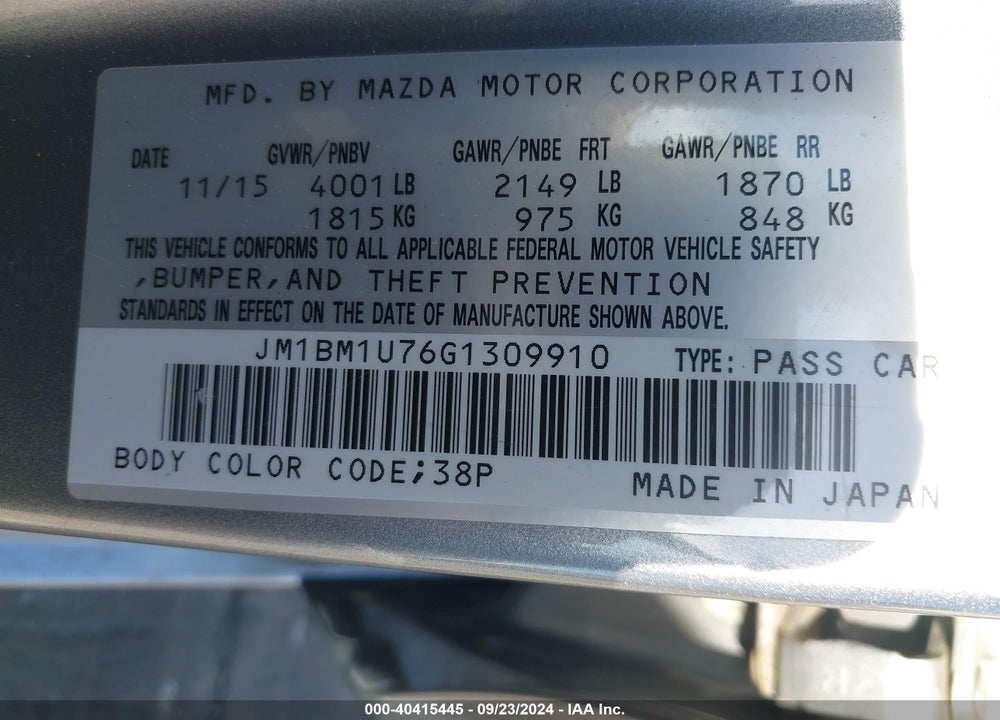 2016 MAZDA 3 I SPORT VIN: JM1BM1U76G1309910