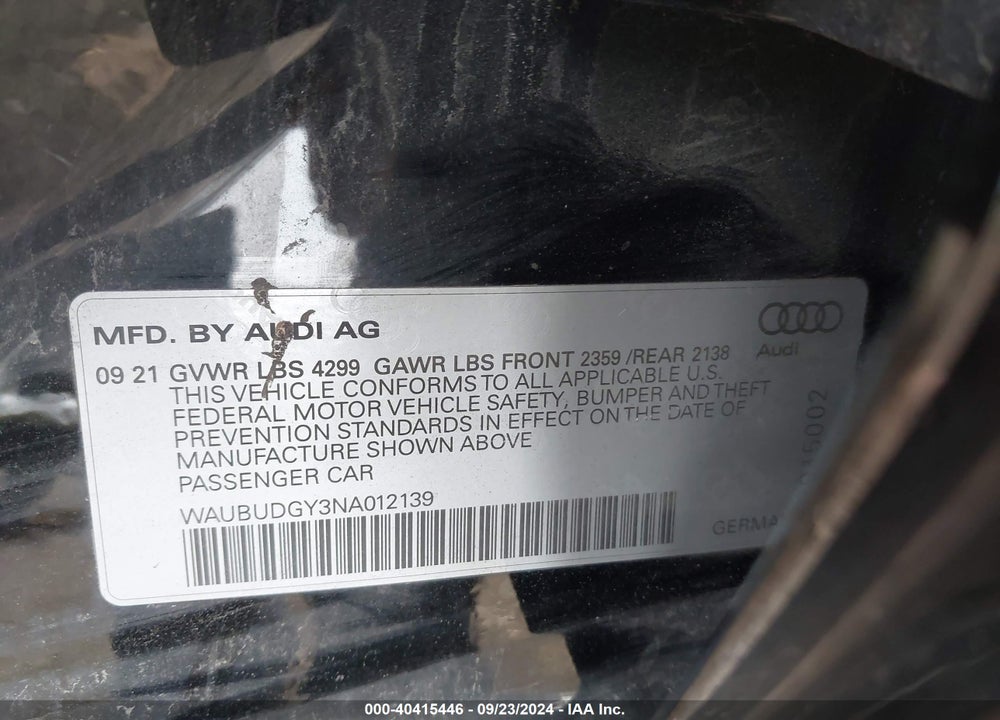 2022 AUDI A3 PREMIUM PLUS 40 TFSI FRONT-WHEEL DRIVE S TRONIC VIN: WAUBUDGY3NA012139