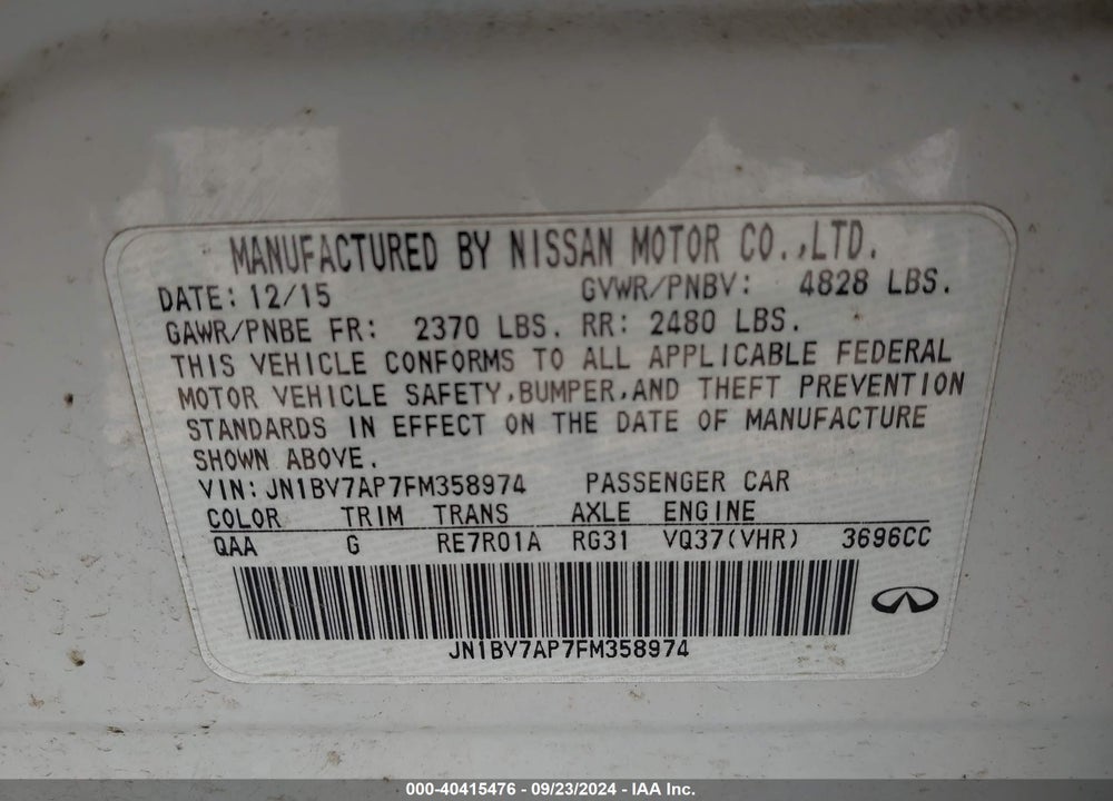 2015 INFINITI Q50 VIN: JN1BV7AP7FM358974