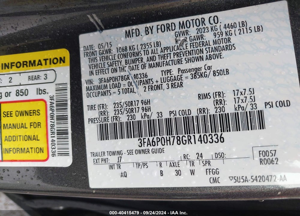 2016 FORD FUSION SE VIN: 3FA6P0H78GR140336