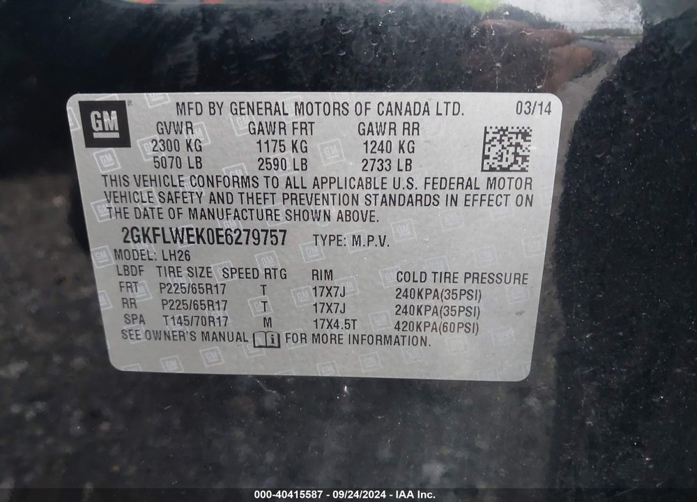 2014 GMC TERRAIN SLE-2 VIN: 2GKFLWEK0E6279757