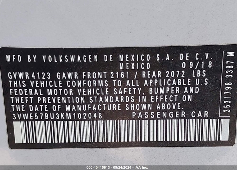 2019 VOLKSWAGEN JETTA 1.4T SEL VIN: 3VWE57BU3KM102048
