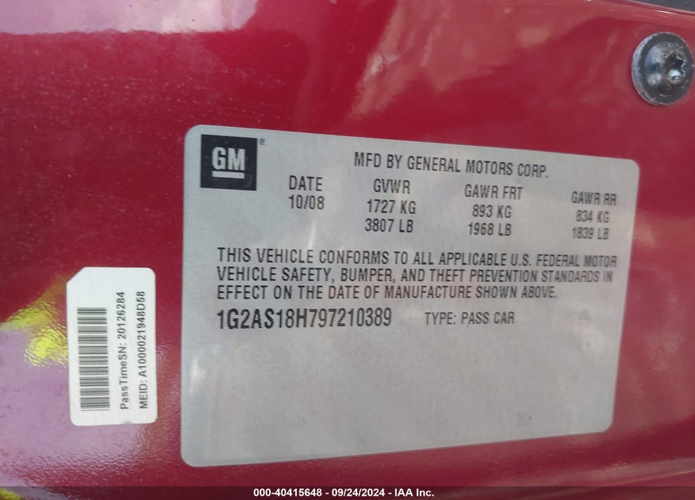 2009 PONTIAC G5 VIN: 1G2AS18H797210389