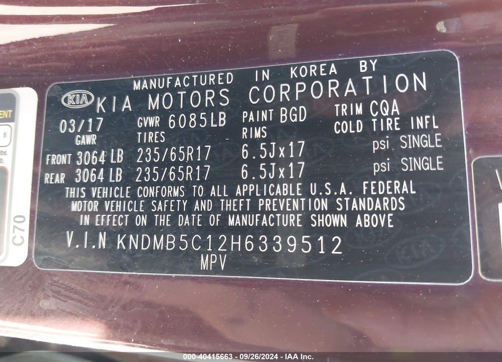 2017 KIA SEDONA LX VIN: KNDMB5C12H6339512