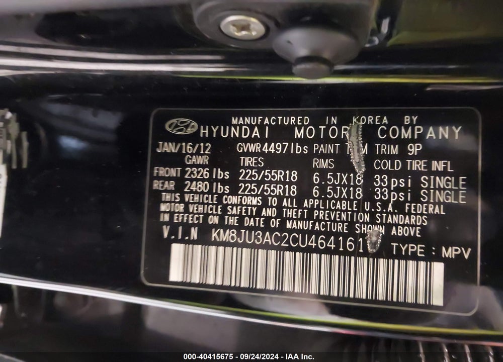 2012 HYUNDAI TUCSON LIMITED VIN: KM8JU3AC2CU464161
