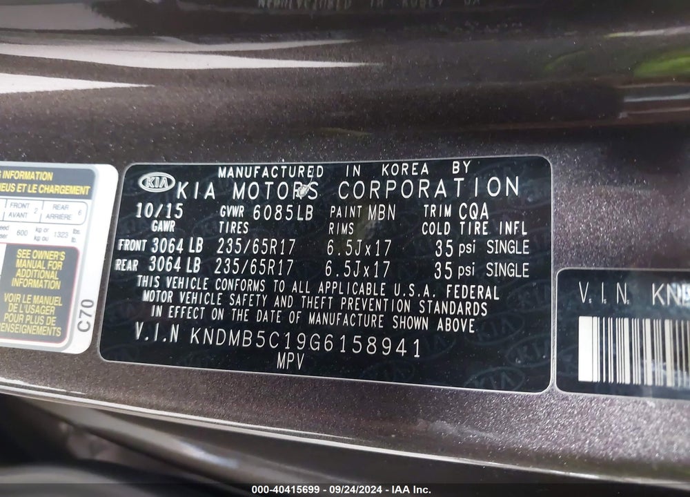 2016 KIA SEDONA LX VIN: KNDMB5C19G6158941