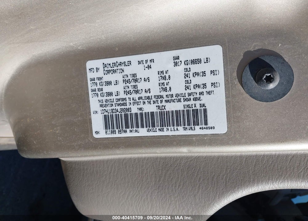 2004 DODGE RAM 1500 SLT/LARAMIE VIN: 1D7HU18D34J202003