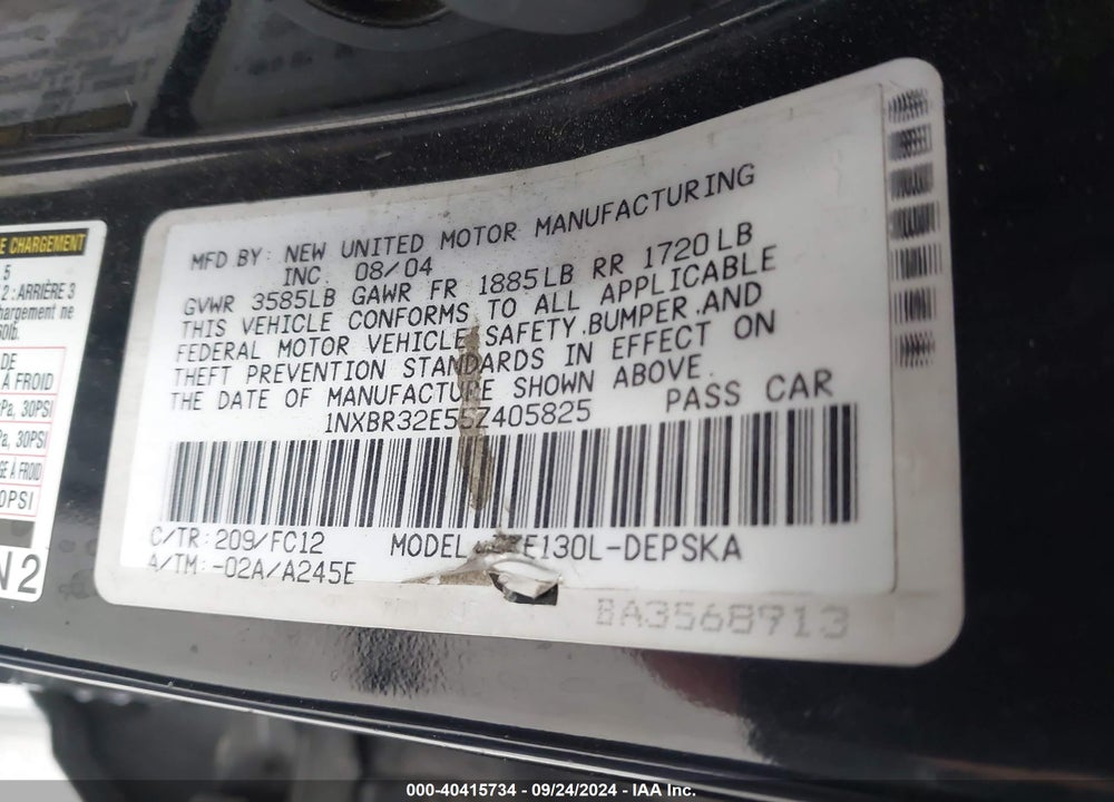 2005 TOYOTA COROLLA S VIN: 1NXBR32E55Z405825