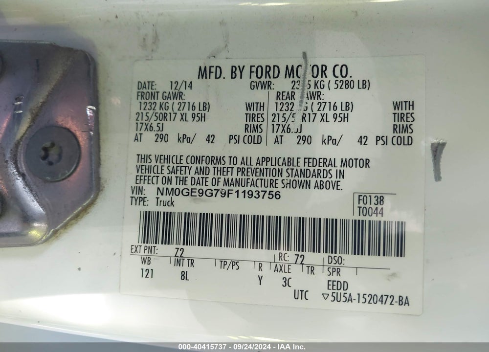 2015 FORD TRANSIT CONNECT TITANIUM VIN: NM0GE9G79F1193756