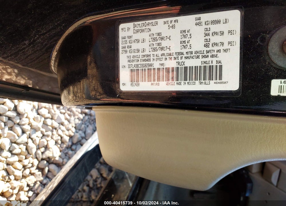 2003 DODGE RAM 3500 SLT/LARAMIE/ST VIN: 3D7LA38C33G829001